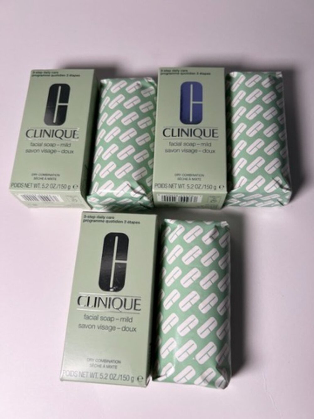 LOT of 3 Clinique Facial Bar Soap MILD Dry Combination Skin Full Size 5.2 oz